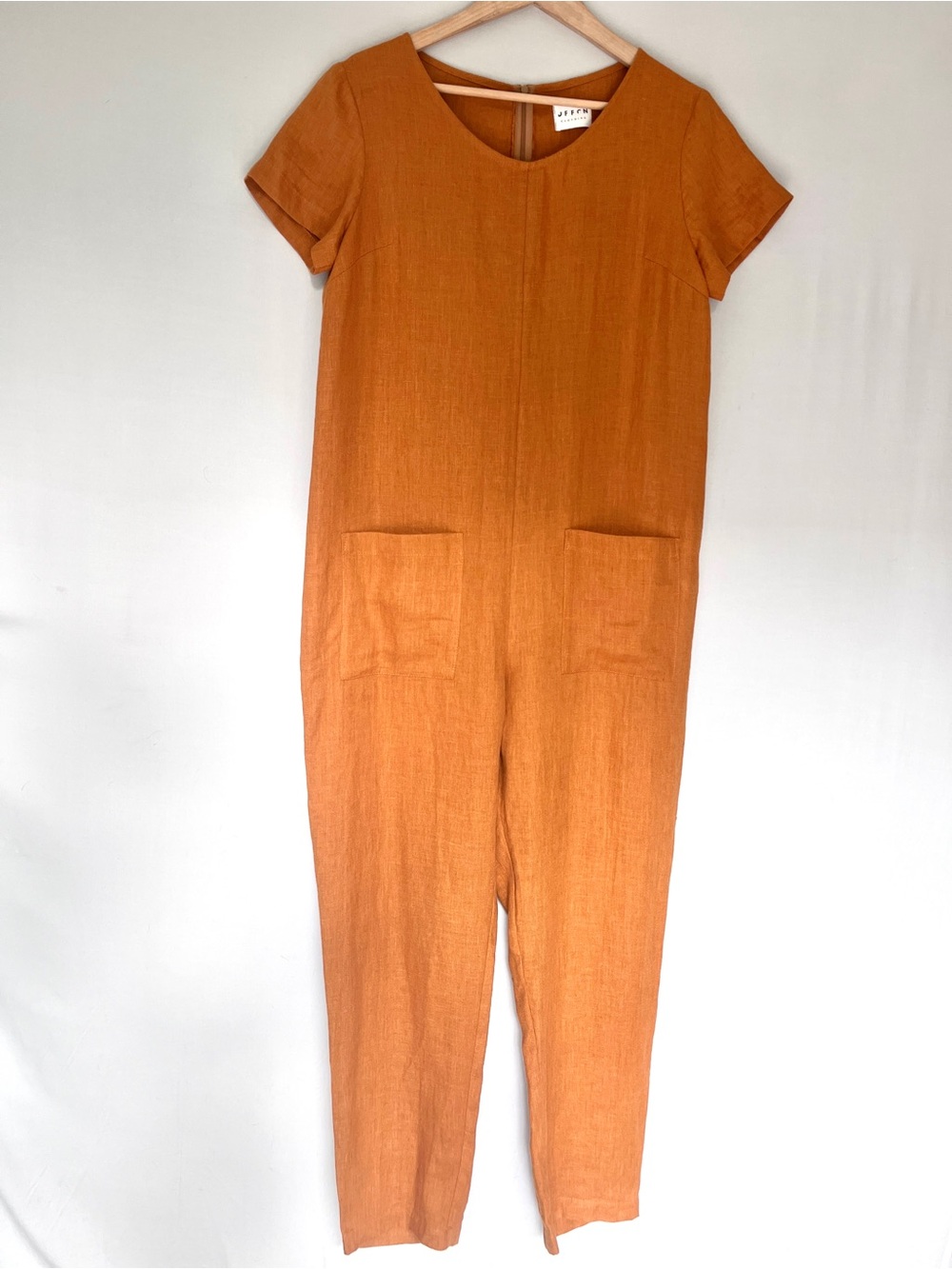 OFFON Clothing Mustard Linen Jumpsuit Minimalist Patch Pocket M
